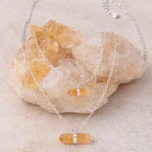 Brazilian Citrine Double Layer Necklace 38.50ctw Yellow Crystal Pendant